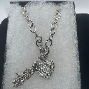 Silver Chocker Necklace, heart pendant that glitters and tassel NWT